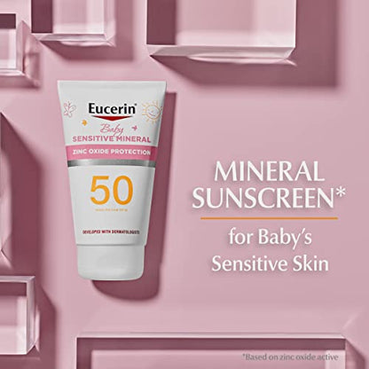 Eucerin Sun Sensitive Mineral Baby Protector solar SPF 50, loción protectora solar con protección de óxido de zinc, tubo de 4 onzas líquidas
