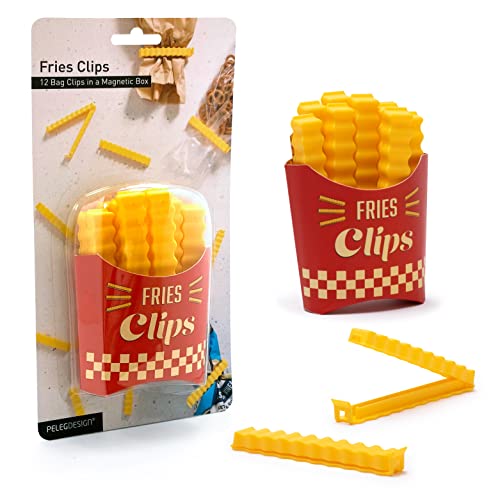 Clips para papas fritas: 12 lindos clips para bolsas con forma de papas fritas para sellar paquetes de alimentos abiertos | Divertidos clips para bolsas de comida en una caja magnética para tenerlos siempre a mano | Lindos accesorios de cocina