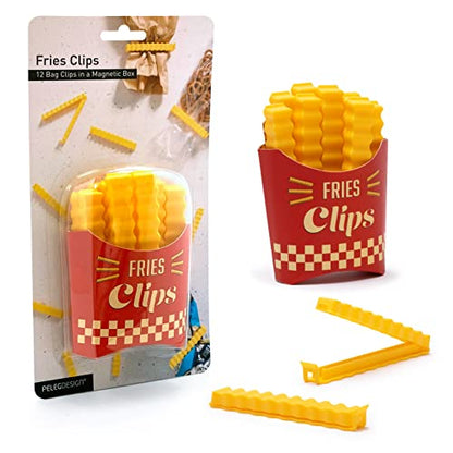 Clips para papas fritas: 12 lindos clips para bolsas con forma de papas fritas para sellar paquetes de alimentos abiertos | Divertidos clips para bolsas de comida en una caja magnética para tenerlos siempre a mano | Lindos accesorios de cocina