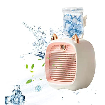 2022 Ventilador de aire acondicionado portátil para niños, mini enfriador de aire evaporativo recargable en 3 velocidades, ventilador de aire acondicionado personal USB y humidificador para el dormitorio de la oficina en casa (rosa)