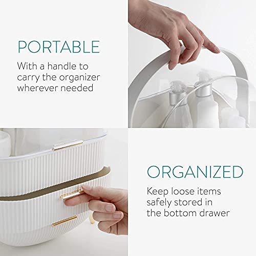 MASSY Egg Shape(Oval) Makeup Storage Box, Countertop Portable Vanity Cosmetics Organizer Preppy Style (MBOX-Ship From California)