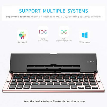 Geyes Teclado Bluetooth plegable, teclado plegable portátil de viaje para iPhone Xs max/x/14/13/12/11 Plus Pro/iPad/iPad Mini 4, teléfono inteligente Samsung Android Tablet (oro rosa)