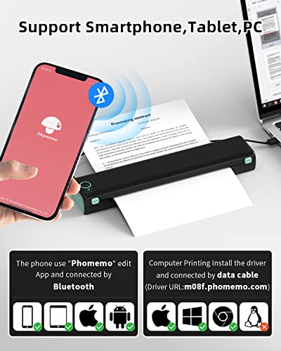 Phomemo Impresora compacta portátil inalámbrica para viajes, [nueva] impresora térmica móvil M08F-Letter Bluetooth compatible con carta estadounidense de 8,5" x 11", sin tinta, compatible con teléfonos y portátiles Android e iOS
