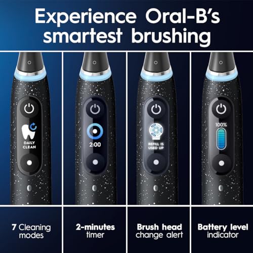 Oral-B iO Series 10 Cepillo de dientes eléctrico recargable, Stardust White con 4 cabezales, estuche de viaje y cargador iO Sense - Sensor de presión visible para proteger las encías - 7 modos de limpieza - Temporizador de 2 minutos