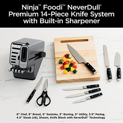 Ninja K32014 Foodi NeverDull Premium Knife System, juego de bloques de cuchillos de 14 piezas con afilador incorporado, cuchillos alemanes de acero inoxidable, negro