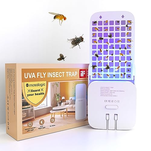Mosalogic Fly Trap Indoor Flying Insect Traps Plug-in for Fruit Flies,Gnats, and House Flies - Gnat Killer Trapper Plug-in Fly Insect Catcher, 400 Sq Ft Protection Area