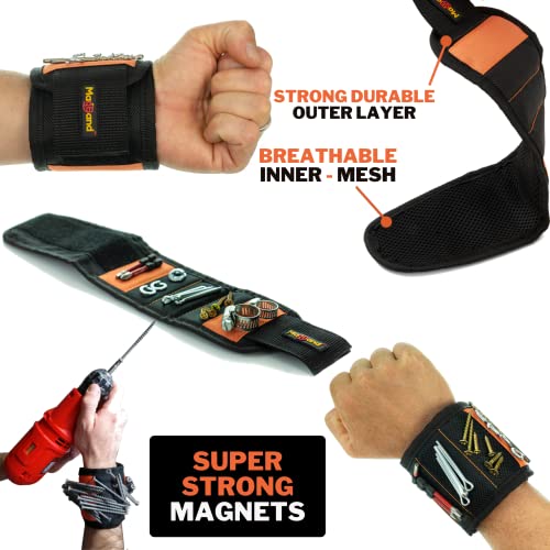MagBand Pulsera magnética para sujetar tornillos, clavos y brocas - 10 imanes potentes - Pulsera de herramientas para hombres y mujeres - Ideas de regalos para papá, esposo, manitas o mujer práctica