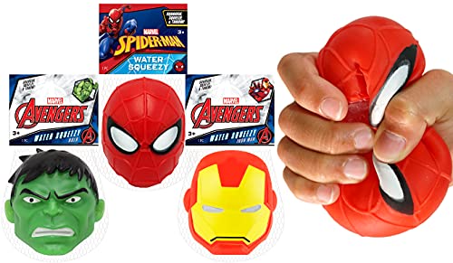 JA-RU Marvel Avengers & Spiderman Bola para apretar llena de agua (3 bolas) Squishy Super Hero Fidget Ball para niños y adultos. Bolas antiestrés para aliviar el estrés. Terapia sensorial calmante juguetes para el TDAH. ABC-6808-3