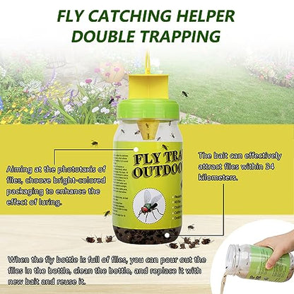 Paquete de 2 trampas para moscas reutilizables para colgar al aire libre, trampa para moscas con cebo, repelente de moscas Ranch para exteriores, atrapamoscas colgante