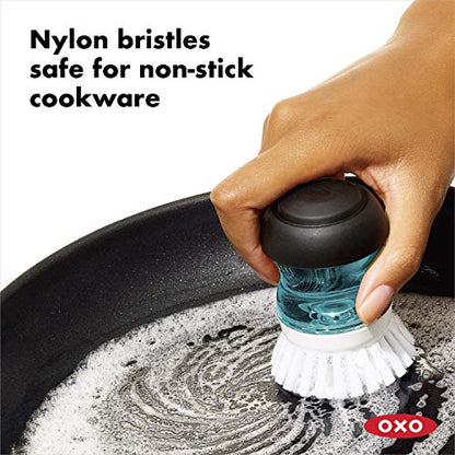 OXO Good Grips - Cepillo dispensador de jabón, color negro, transparente y blanco