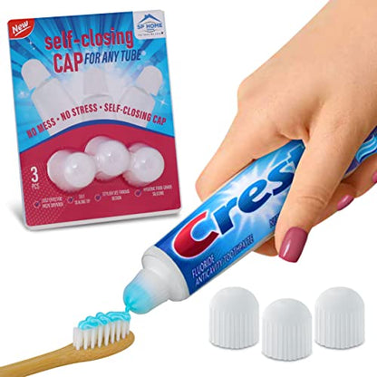 Tapa de pasta de dientes con cierre automático, paquete de 3 - Tapa de silicona que ahorra pasta de dientes sin ensuciar con punta autosellante - Diseño elegante transparente, se adapta a cualquier tubo de pasta de dientes