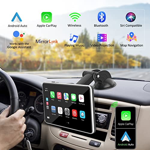 Carpuride 2023 El más nuevo Apple Carplay inalámbrico y Android Auto, receptor de radio portátil para automóvil con pantalla táctil Full HD de 7 pulgadas, estéreo para automóvil con Mirror Link, Google, Bluetooth
