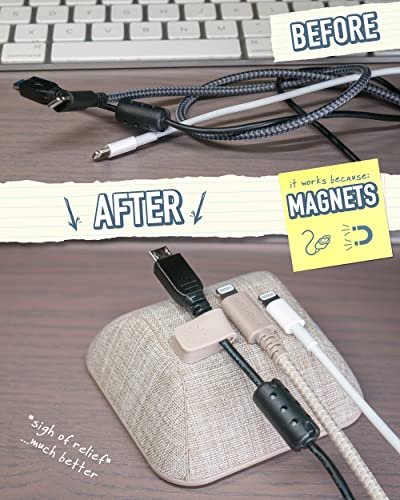 Smartish - Soporte magnético para cables, organizador de cables con clips magnéticos para gestión del cargador en escritorio, mesita de noche o mesa auxiliar, color beige ligeramente tostado