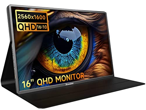 Monitor portátil de 16 pulgadas QHD 2560 x 1600 2.5K, 120 Hz IPS Monitor de computadora para juegos de PC, pantalla HDR ultradelgada para computadora portátil, Mac, teléfono, tableta, PS4, Xbox Switch, parlantes duales, monitor externo HDMI tipo C