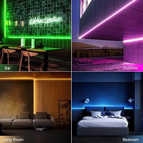 AIMENGTE Tira de luces LED RGB, tira de luz de neón Bluetooth de 16.4 pies multicolor, control remoto y aplicación, sincronización de música, luces LED que cambian de color para dormitorio