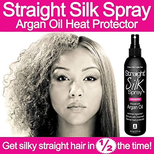 Spray de seda liso con aceite de argán marroquí | Protector alisador y desenredante del cabello | Sin alcohol | Protector de calor hasta 450 °F | Plancha | Secar con secador | Sin perfume | Laca para el cabello | HECHO EN EE. UU. (6 oz)