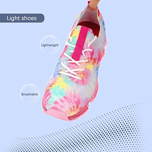 LUCKY STEP Zapatillas de deporte de moda con cojín de aire para mujer, transpirables, informales, cómodas, ligeras, para caminar (corbata rosa, 8B(M) US)