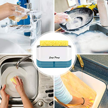 Dispensador de jabón para platos con soporte para esponja, el más nuevo dispensador de bomba de jabón para lavavajillas 2 en 1 para fregadero de cocina, 12,5 onzas