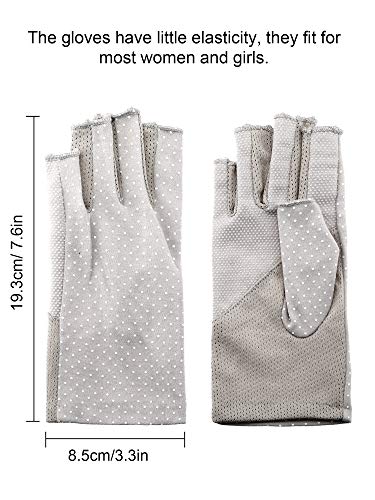 Maxdot 2 Pairs Sunblock Gloves Non Slip UV Protection Driving Gloves Summer Outdoor Gloves for Women and Girls (Gray and Khaki,Fingerless Style)