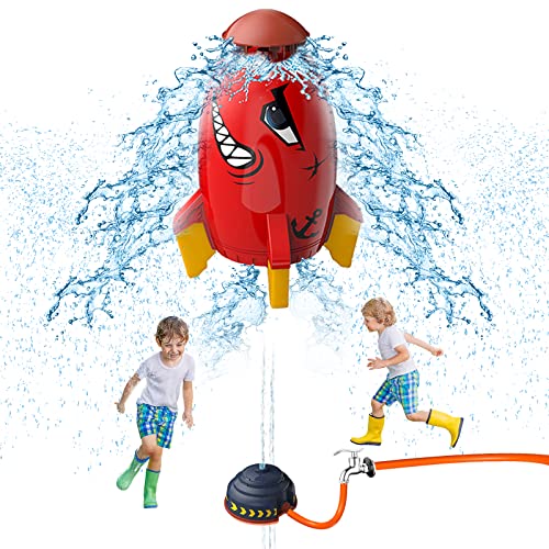 TANSAR Lanzador de cohetes aspersor, juguetes acuáticos al aire libre para niños, regalo de vacaciones y cumpleaños, para niñas y niños de 3, 4, 5, 6, 7, 8 años, ideas de regalos, rojo