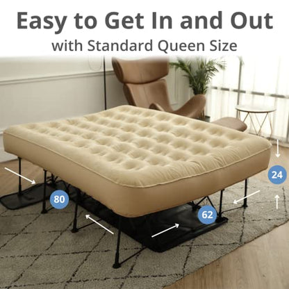 Simpli Comfy EZ Air Bed Self-Inflating Queen Size Air Mattress with Built-in Frame, Pump and Wheeled Case