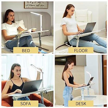RAINBEAN Escritorio para computadora portátil, mesa de cama portátil, escritorio para computadora portátil con luz LED y cajón, soporte ajustable para computadora portátil para cama/sofá/estudio/lectura-blanco