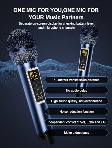 PRODUCTO 41 SINWE Máquina de karaoke para adultos y niños, altavoz Bluetooth portátil con 2 micrófonos inalámbricos UHF y pantalla LED, compatible con tarjeta AUX/USB/tipo C/TF, sistema PA para el hogar, fiesta, actividades al aire libre