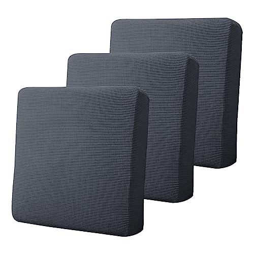 KSK Fundas de cojín elásticas para sofá, fundas para asientos de sofá, protectores de muebles con parte inferior elástica (gris oscuro, funda de cojín para sofá de 3 piezas)
