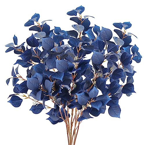 AILANDA 6 tallos de eucalipto azul de 31.5 pulgadas, hojas artificiales de eucalipto en aerosol, tallos largos de eucalipto de dólar de plata, tallos verdes, plantas falsas para el hogar, interior, florero, boda, arreglo floral, decoración de verano
