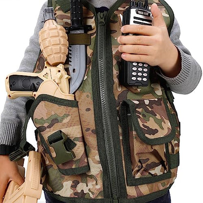 Liberty Imports Disfraz de Halloween para niños, soldado del ejército, combate militar, marines, camuflaje del desierto, juego de rol de lujo con casco, pistolas de juguete, accesorios (11 piezas)