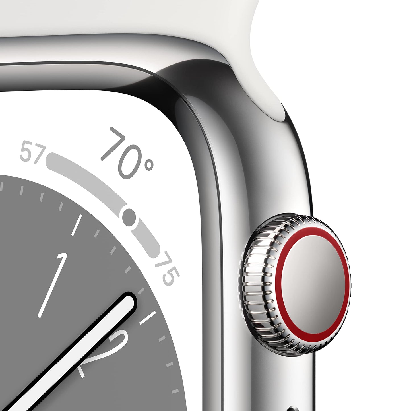 PRODUCTO 285 Reloj inteligente Apple Watch Series 8 [GPS + Cellular 45 mm] con caja de acero inoxidable plateada y correa deportiva blanca - S/M con AppleCare+ (2 años)